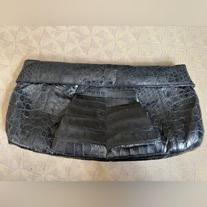 Nancy Gonzalez Black Embossed Leather Clutch